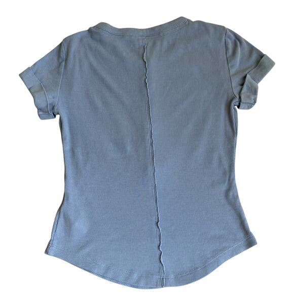 Anthropologie Pilcro XXS The Andie Ribbed Henley Top Short Sleeve Light Blue - Picture 11 of 16